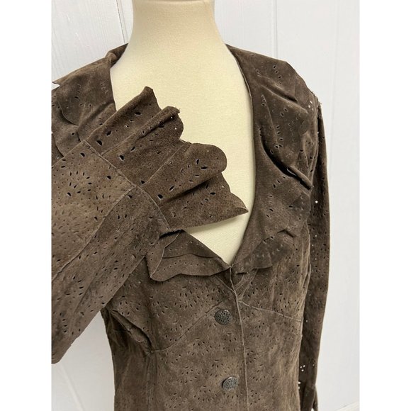 Cold Creek women's 100% leather jacket button front brown size L - Picture 7 of 13